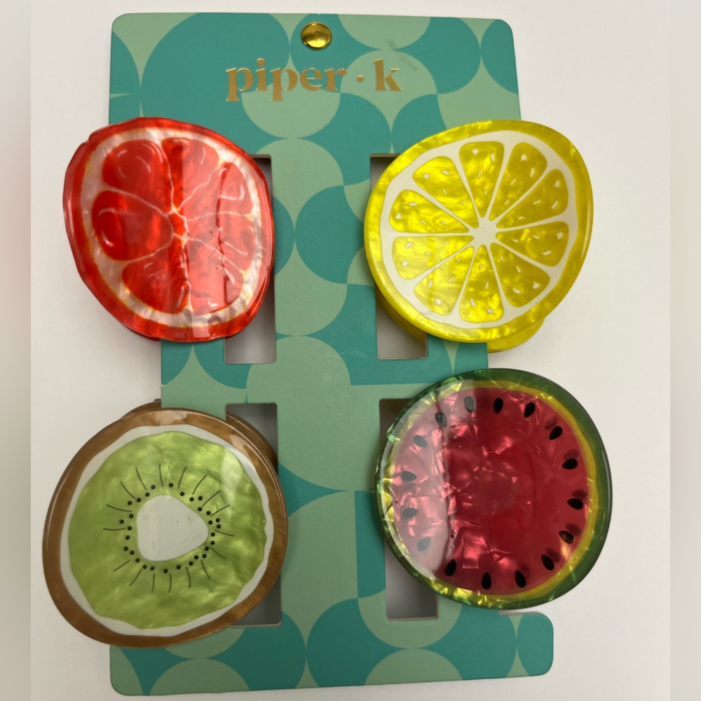 NWT 🍉🍋🥝🍊 Piper K Fruit Themed Hair Claw Clips Set of 4 - Picture 6 of 14